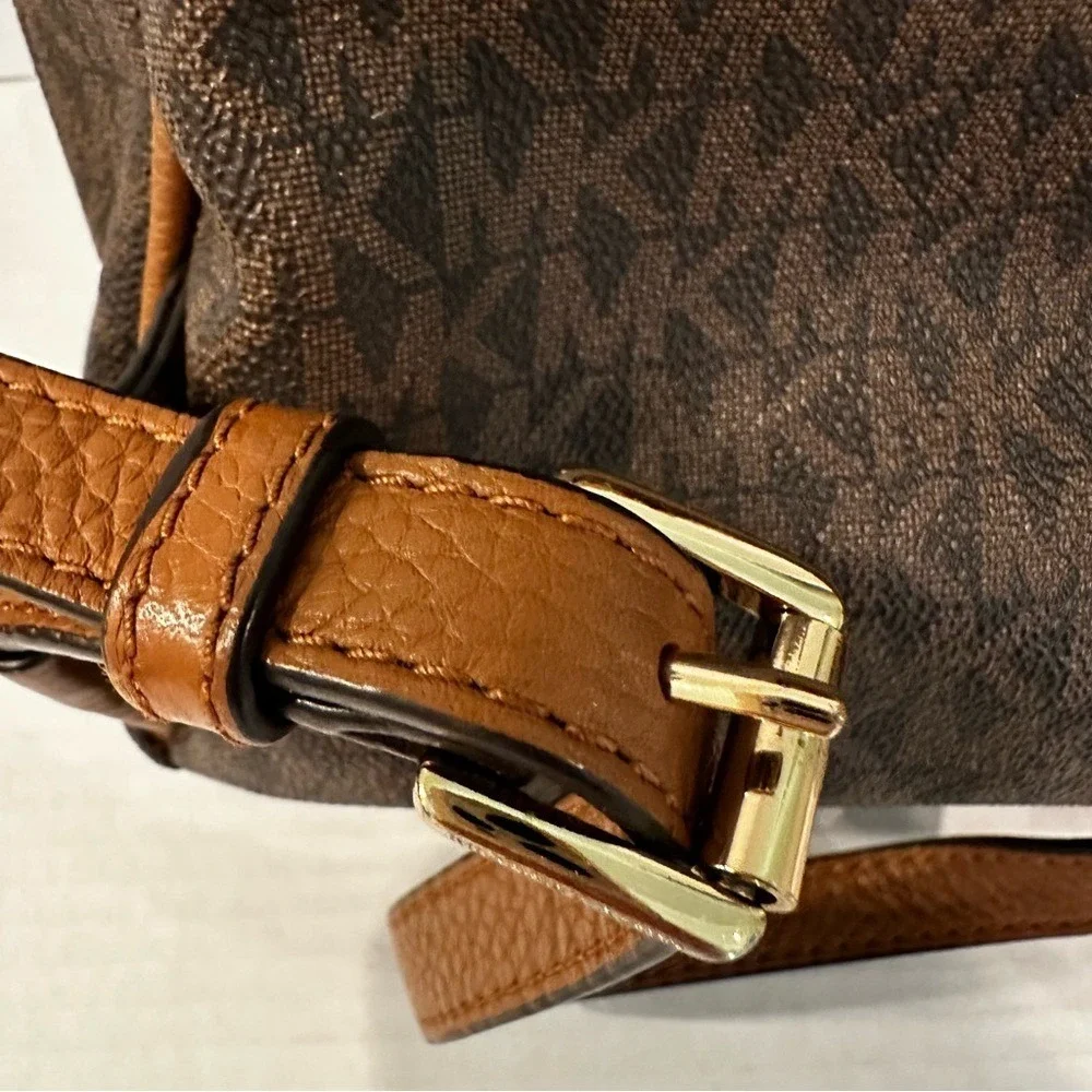 Michael Kors Abbey Medium Logo Pebbled Leather Backpack Women's‎ Brown Classic
